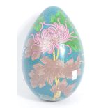 LARGE EARLY TO MID 20TH CENTURY VINTAGE CLOISONNE FLORAL EGG