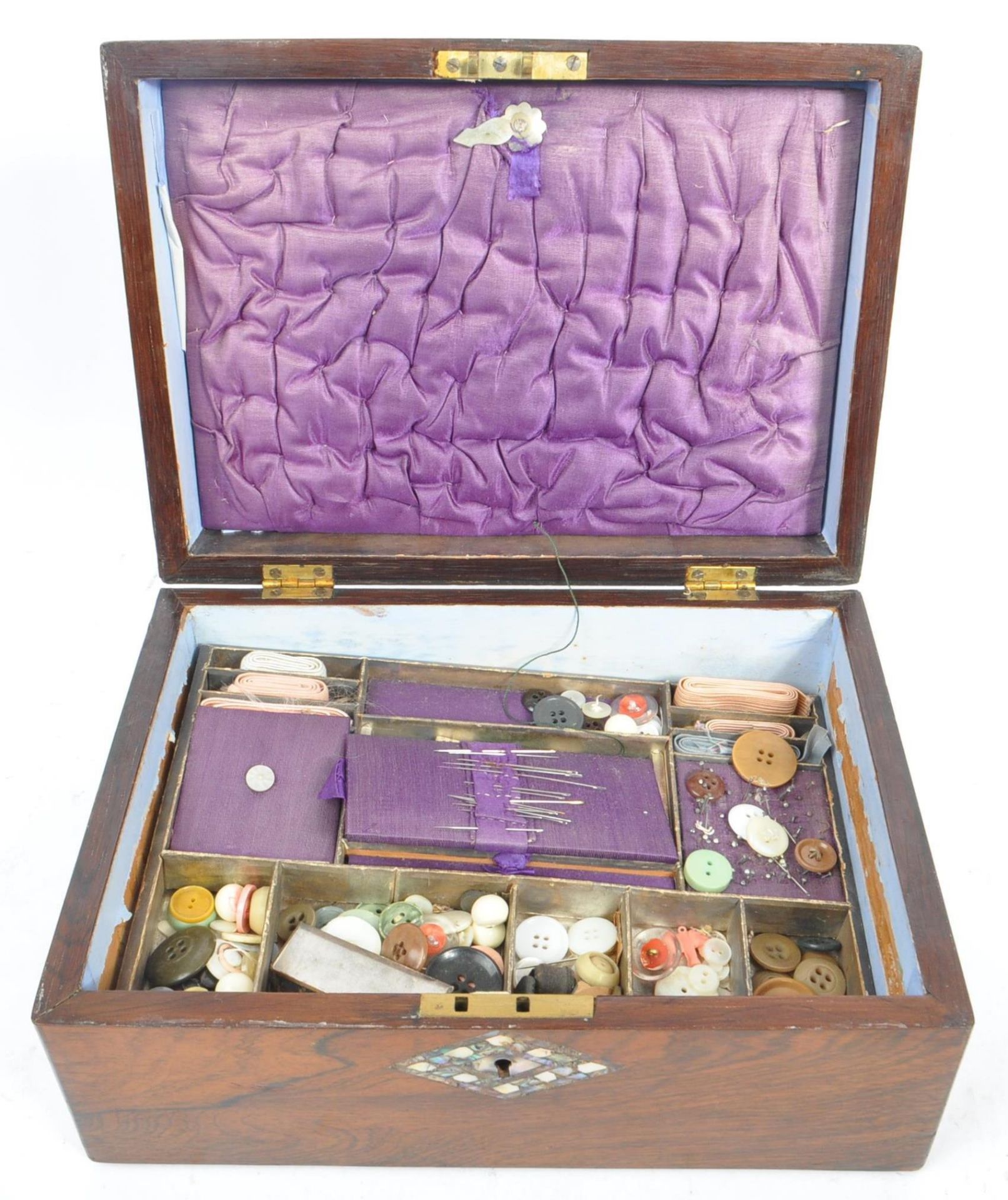 VICTORIAN MAHOGANY VENEERED & ABALONE INLAID SEWING BOXES - Image 3 of 9