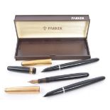 THREE PARKER & WATERMAN FOUNTAIN PENS - 14CT GOLD NIBS