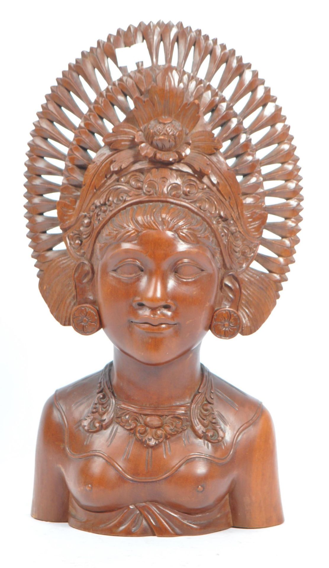 LARGE 20TH CENTURY BALINESE FEMALE CARVING BUST