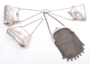 FOUR EARLY 20TH CENTURY SILVER PLATE RING & CHAINMAIL PURSES