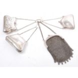 FOUR EARLY 20TH CENTURY SILVER PLATE RING & CHAINMAIL PURSES