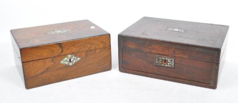 VICTORIAN MAHOGANY VENEERED & ABALONE INLAID SEWING BOXES