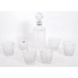 925 CHARLES SHIPWAY SILVER MOUNTED GLASS DECANTER & GLASSES