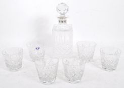 925 CHARLES SHIPWAY SILVER MOUNTED GLASS DECANTER & GLASSES