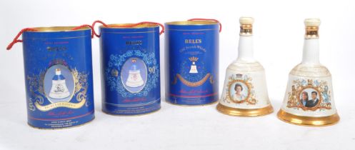 BELLS - FIVE ROYAL COMMEMORATIVE WHISKY BOTTLES