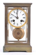 FRENCH EIGHT DAY MOVEMENT BRASS FOUR GLASS MANTEL CLOCK