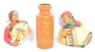 TWO 1970S CERAMIC BOSSONS FIGURINES & WEST GERMAN FAT LAVA VASE