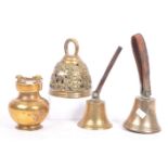 THREE LATE 19TH CENTURY BRASS SERVING BELLS & OTHER