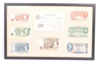 FRAMED AND GLAZED COLLECTION OF 20TH CENTURY BANKNOTES