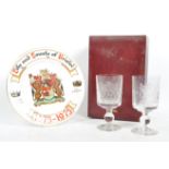 LOCAL INTEREST - LARGE ILLUSTRATED PLATE W/ PAIR OF GOBLETS