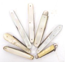 COLLECTION OF SEVEN MOTHER OF PEARL FRUIT KNIVES