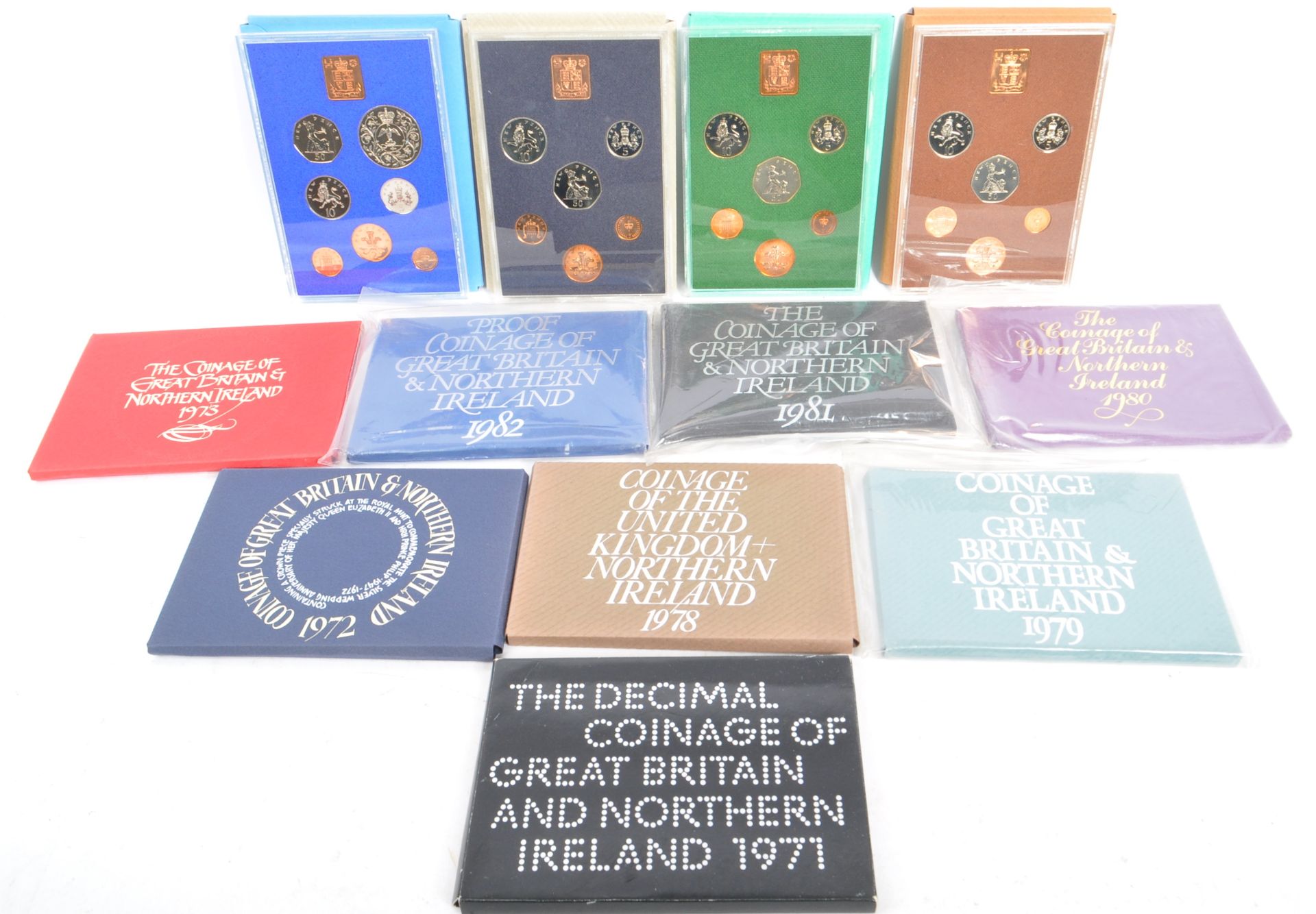 TWELVE UK DECIMAL COINAGE PROOF SETS FROM 1971 TO 1982