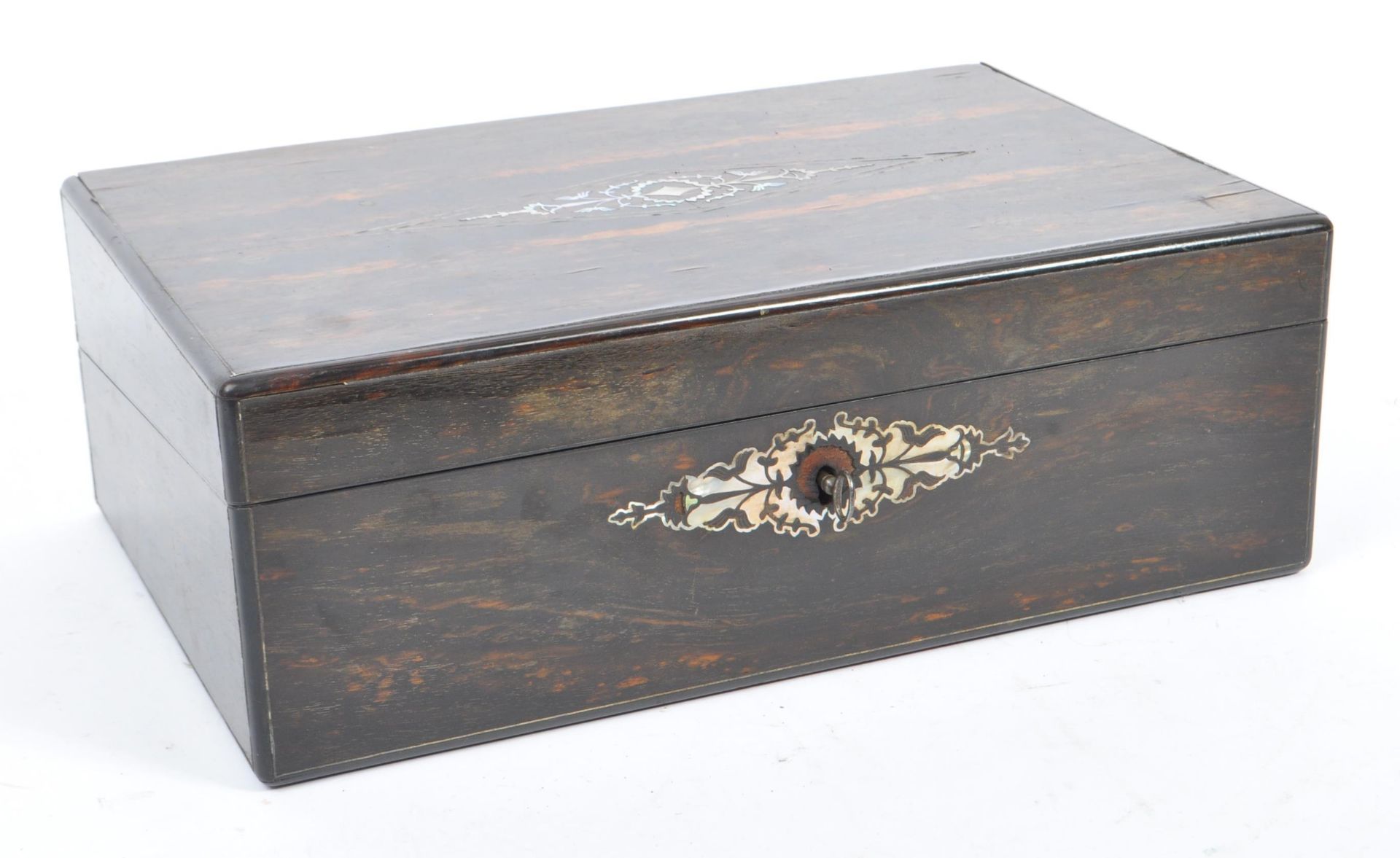 VICTORIAN COROMANDEL WOOD & MOTHER OF PEARL WRITING SLOPE