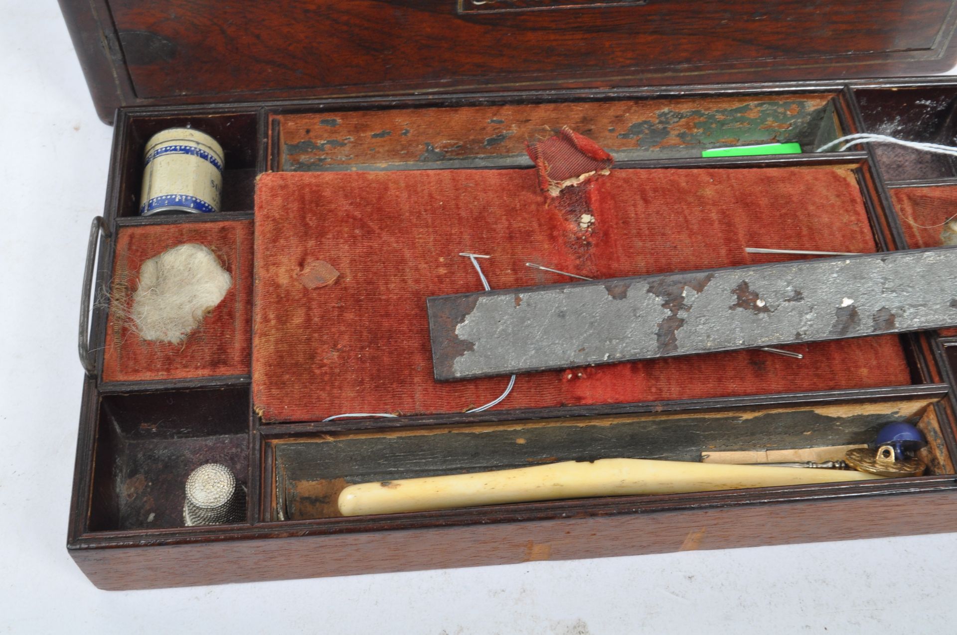 VICTORIAN MAHOGANY VENEERED & ABALONE INLAID SEWING BOXES - Image 9 of 9