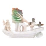 CARVED CHINESE ORIENTAL GREEN JADE SAILOR BOATING FIGURINE