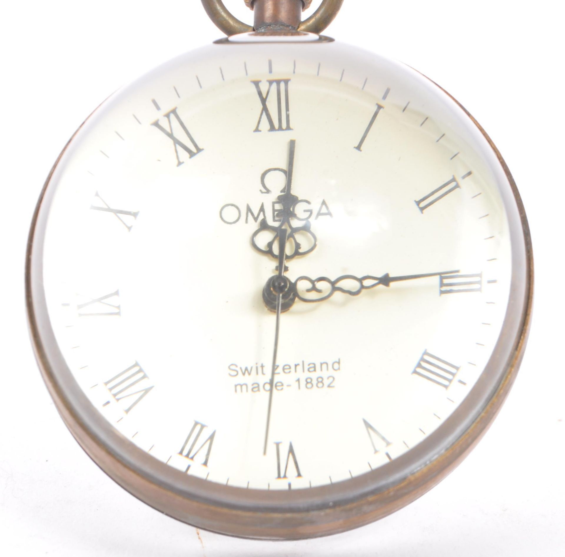 OMEGA SWITZERLAND 19TH CENTURY GLASS & BRASS DESK CLOCK - Image 6 of 6