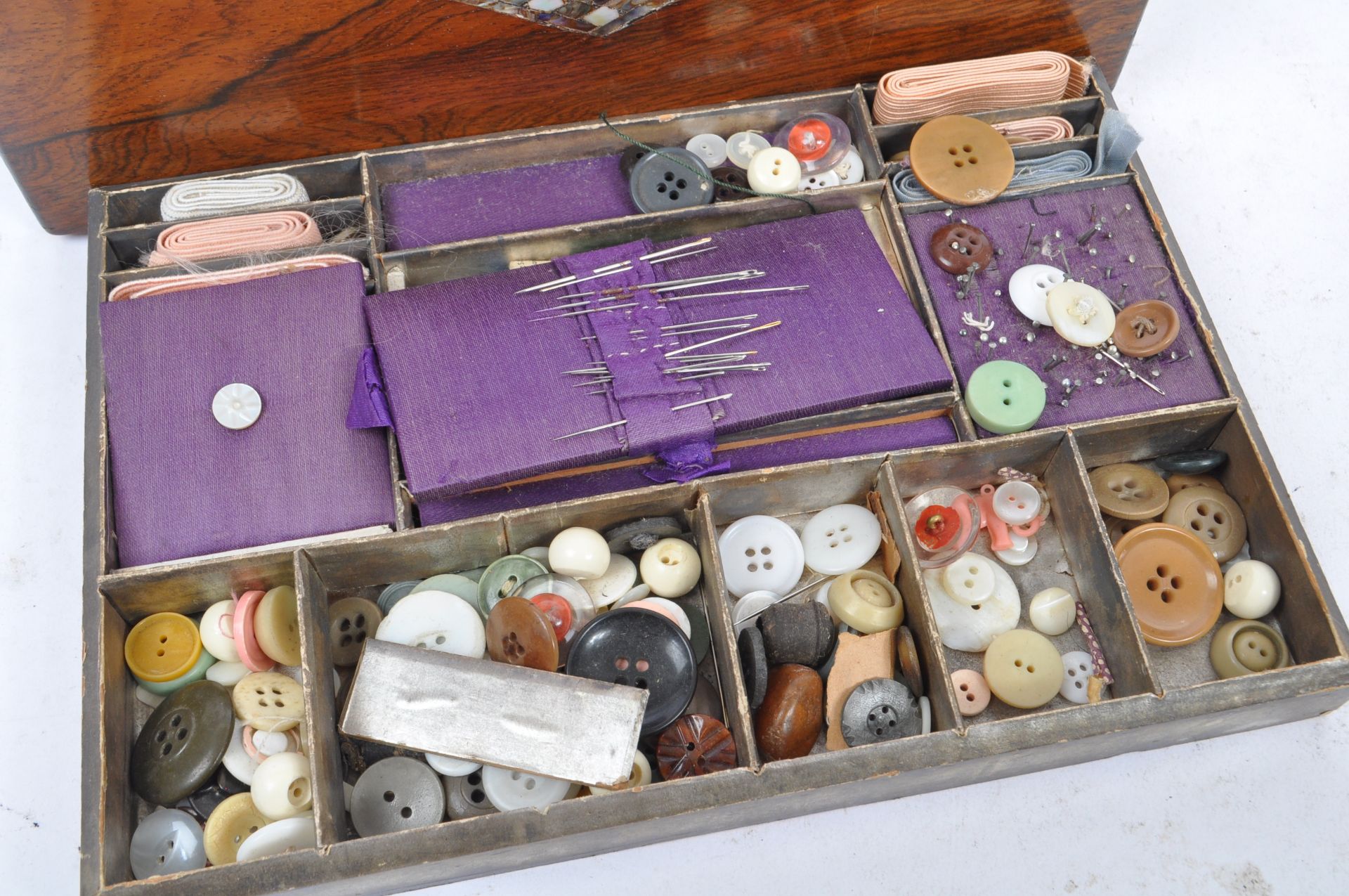 VICTORIAN MAHOGANY VENEERED & ABALONE INLAID SEWING BOXES - Image 4 of 9