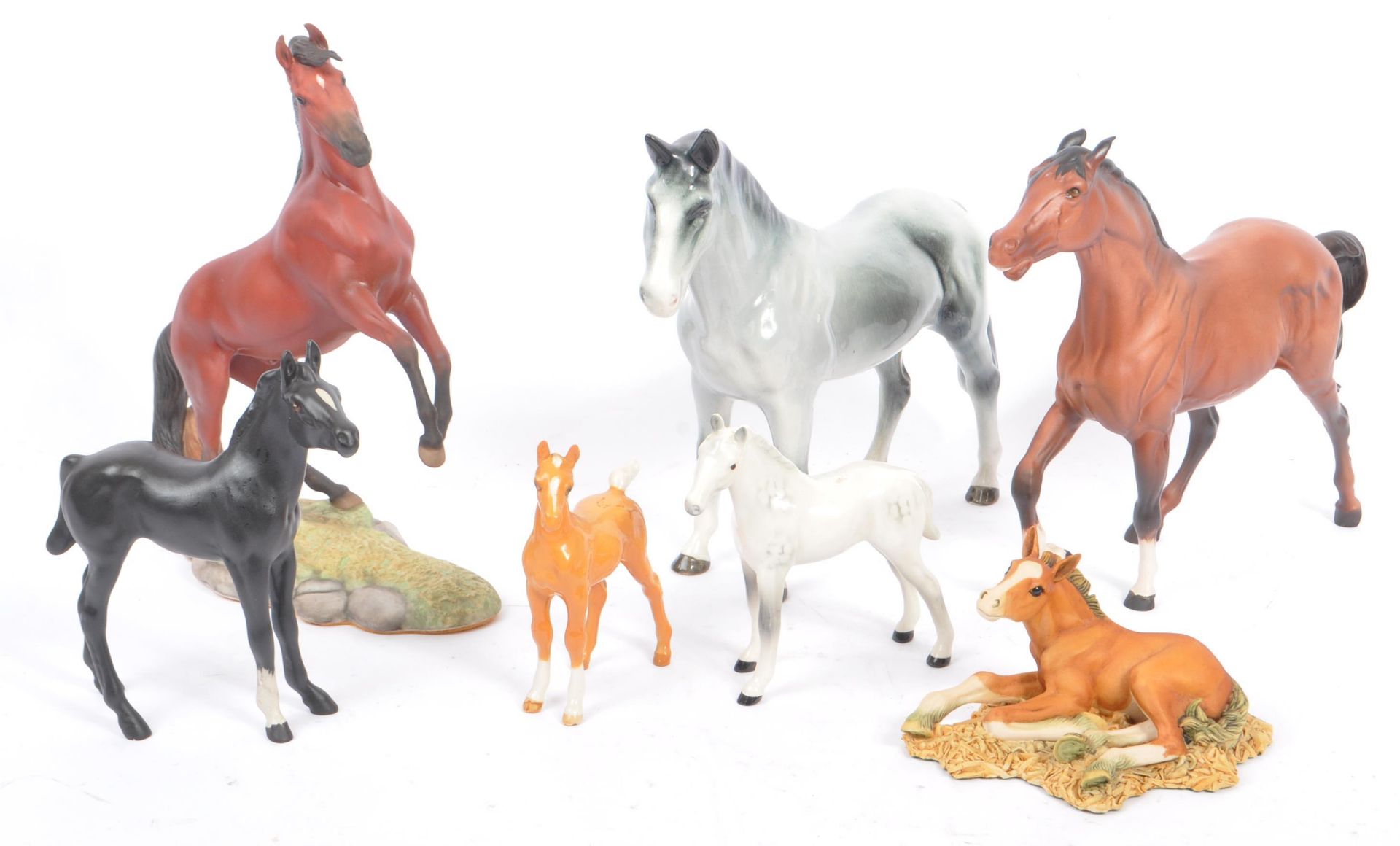 BESWICK - COLLECTION OF FOUR PORCELAIN HORSES WITH OTHERS