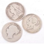 THREE QUEEN VICTORIA SILVER HALF CROWN COINS 1878 & 1901