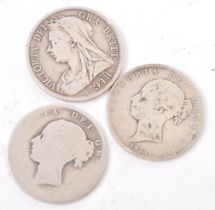 THREE QUEEN VICTORIA SILVER HALF CROWN COINS 1878 & 1901