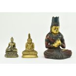 TWO 20TH CENTURY BUDDHA STATUES & A SEATED RAMA FIGURINE