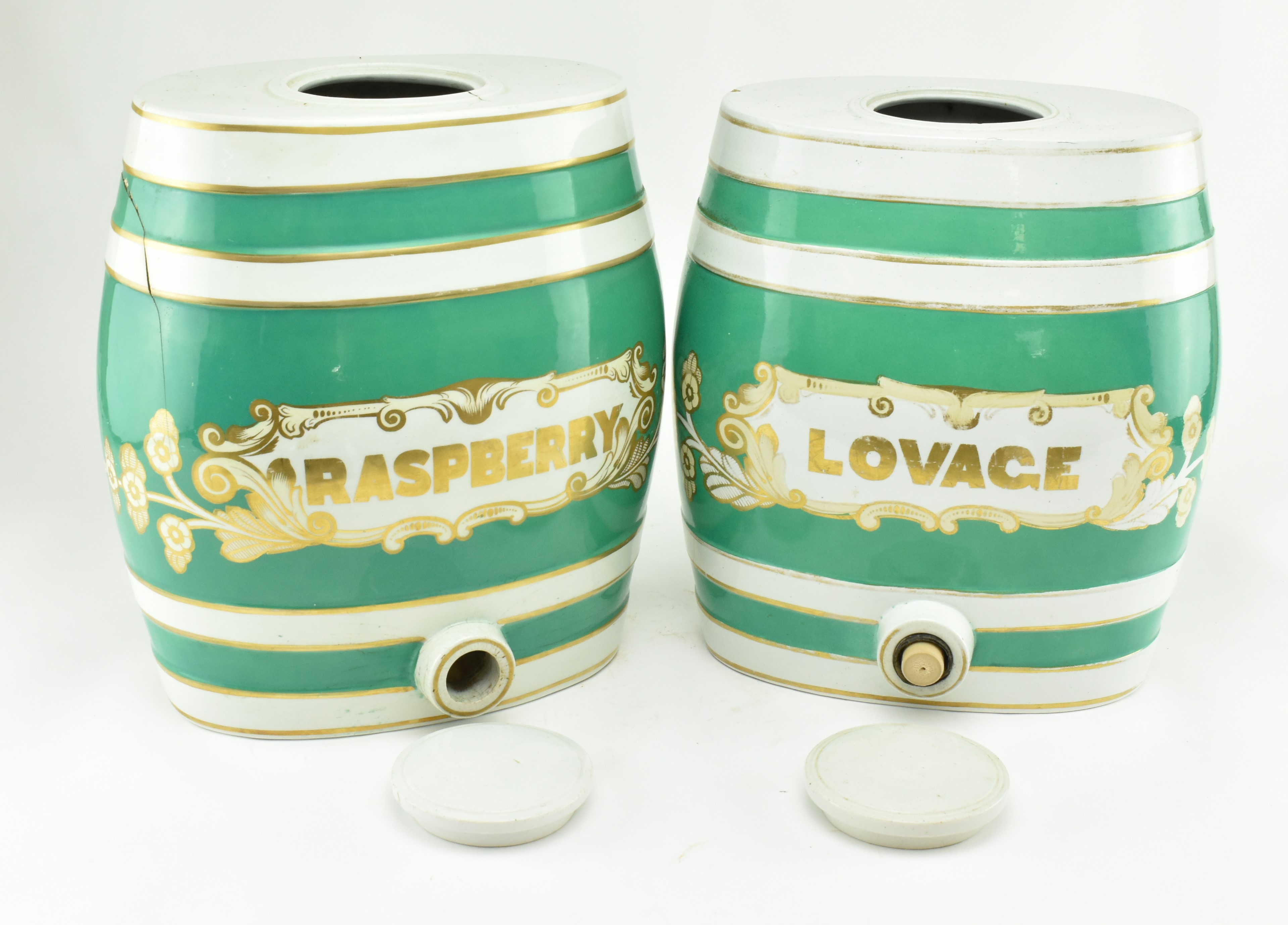 PAIR OF VICTORIAN STONEWARE PUB BARRELS - LOVAGE / RASPBERRY - Image 5 of 6