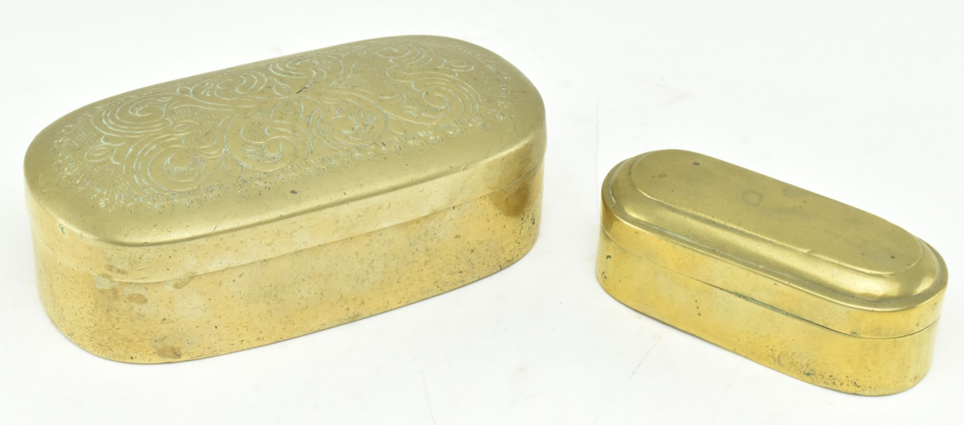 TWO 18TH AND 19TH CENTURY INDIAN BRASS BETEL BOXES