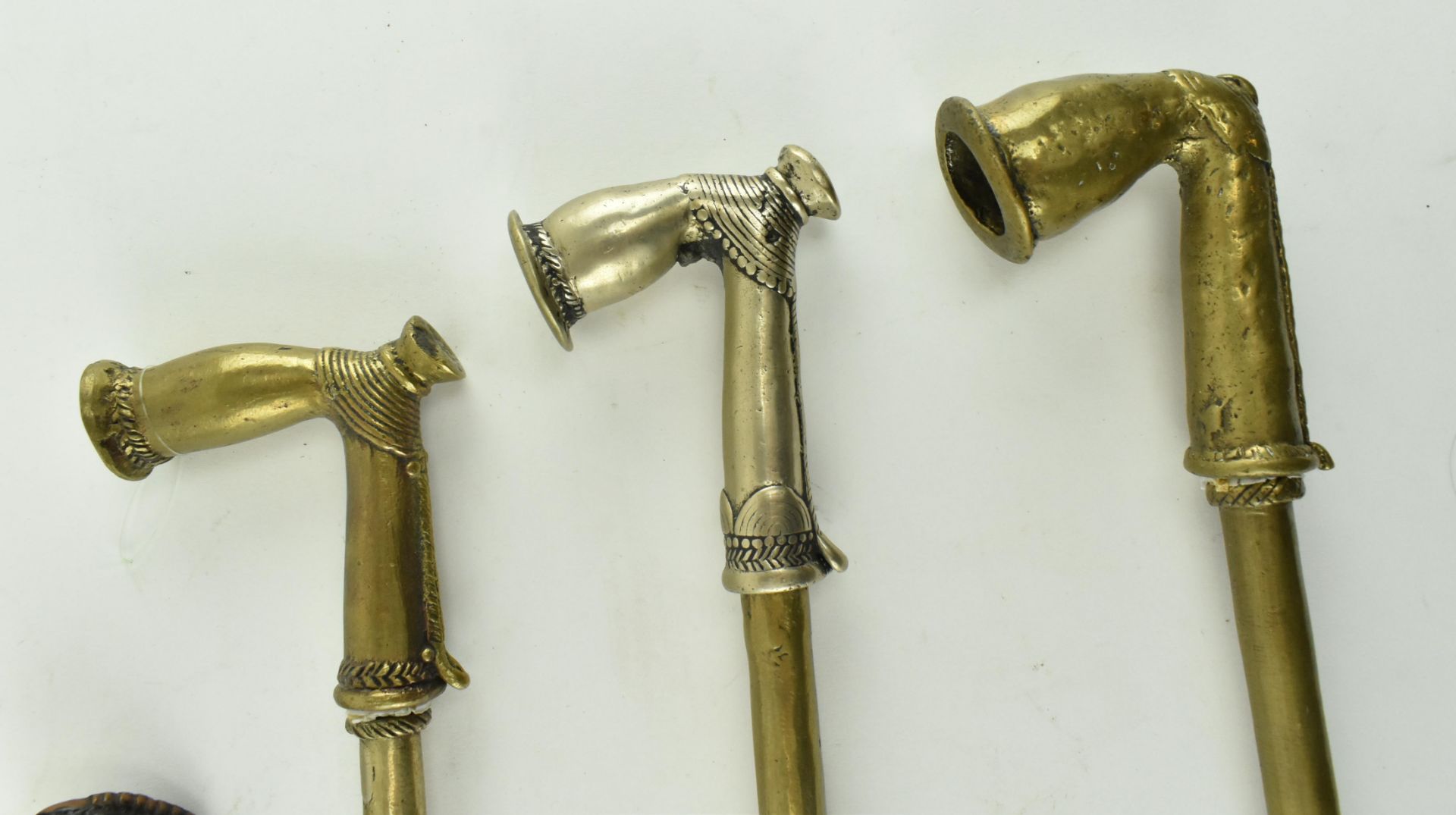 THREE 19TH CENTURY AFRICAN BRASS PIPES - Image 2 of 5