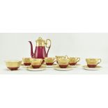 SHELLEY - MID CENTURY PORCELAIN TEA SERVICE IN GILT & MAROON