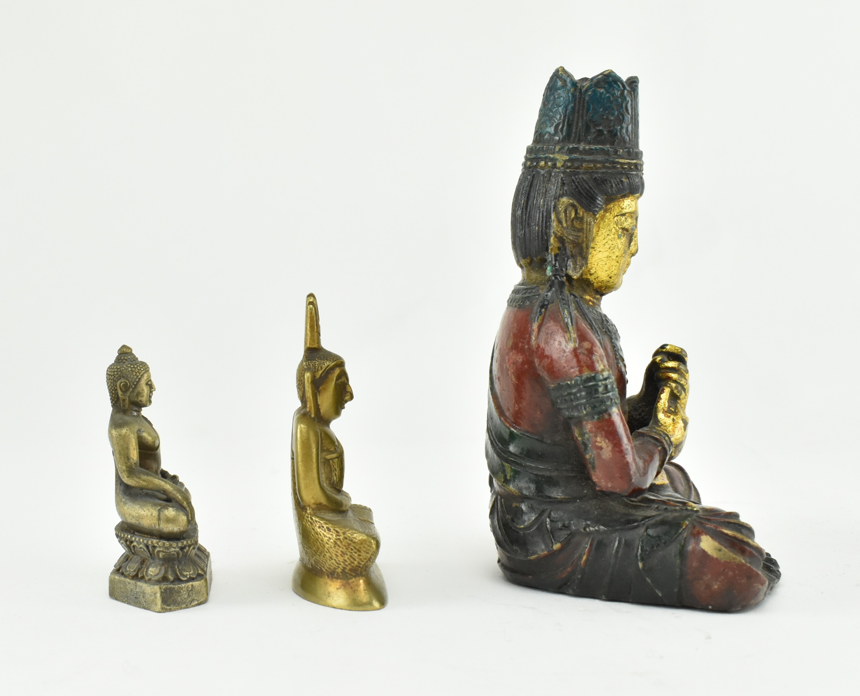 TWO 20TH CENTURY BUDDHA STATUES & A SEATED RAMA FIGURINE - Image 2 of 5