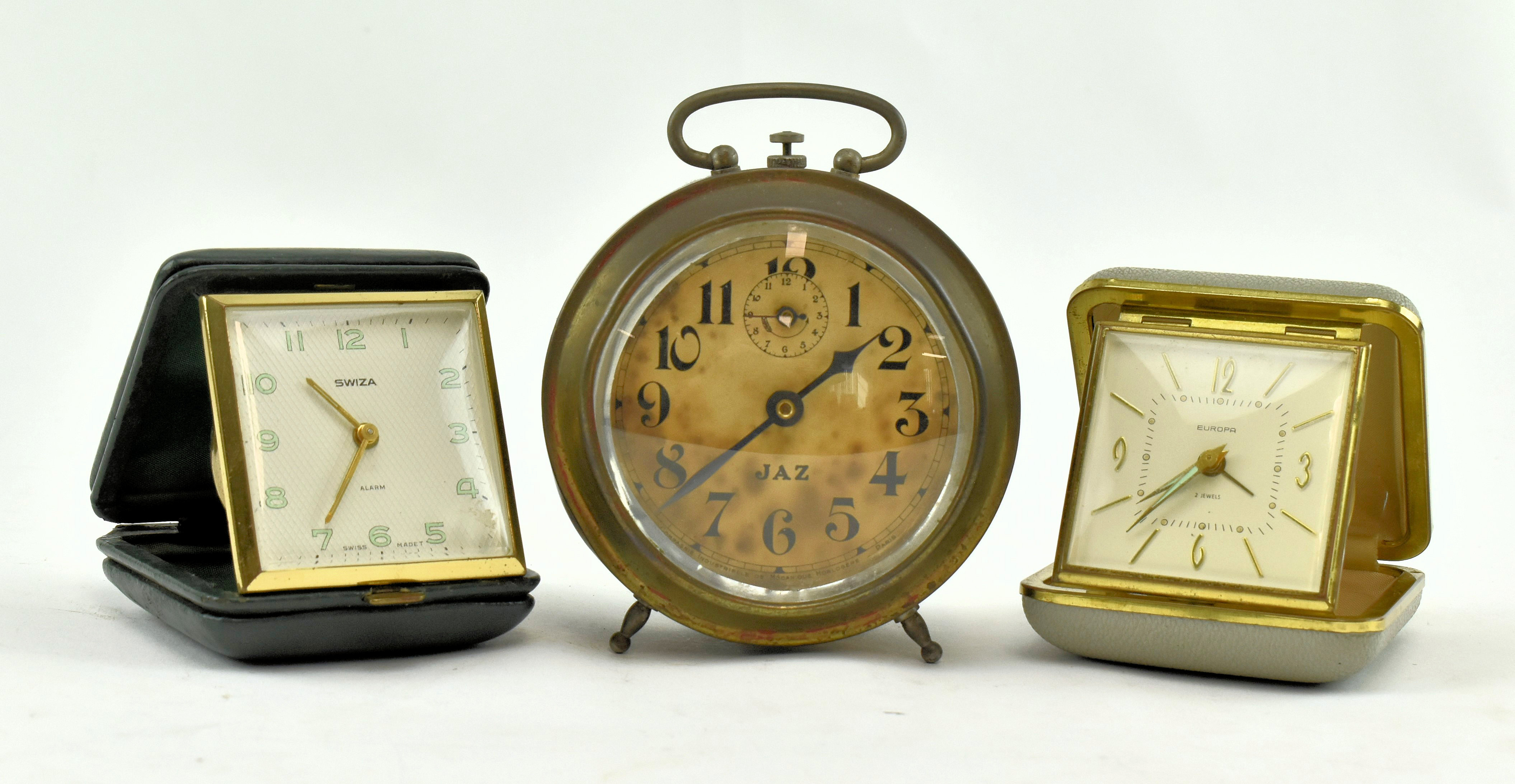 c1920 FRENCH JAZ CLOCK AND TWO TRAVEL CLOCKS