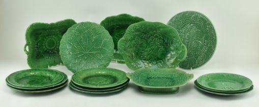 COLLECTION OF 15 WEDGWOOD & OTHER GREEN MAJOLICA LEAF PLATES