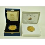TWO UK 24CT GOLD PLATED .925 SILVER £5 PROOF COINS