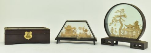 THREE 20TH CENTURY CORKWOOD DIORAMAS CASED IN BOXES