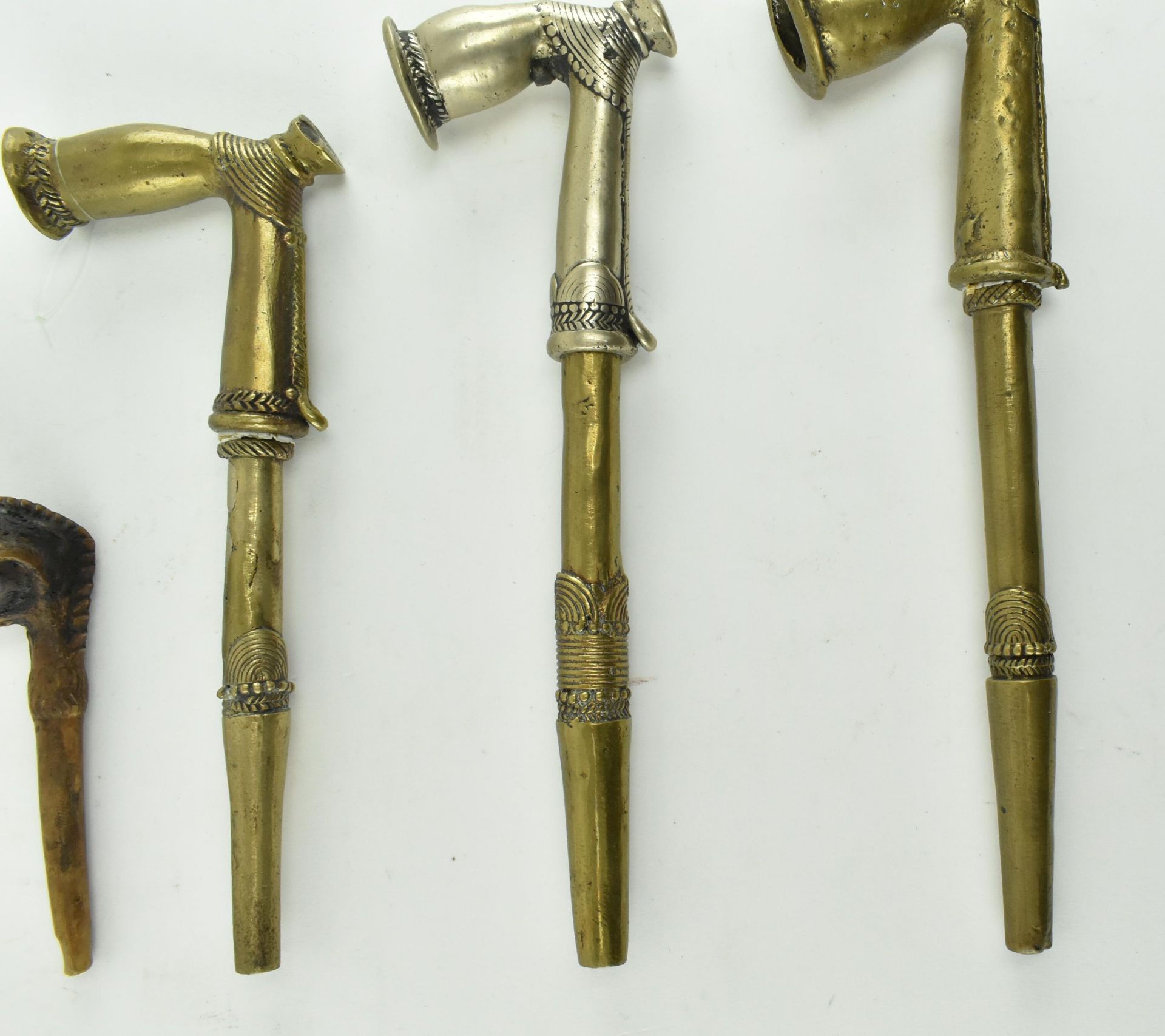 THREE 19TH CENTURY AFRICAN BRASS PIPES - Image 3 of 5