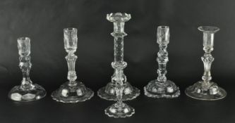 COLLECTION OF 6 MID-LATE 18TH CENTURY GLASS CANDLESTICKS