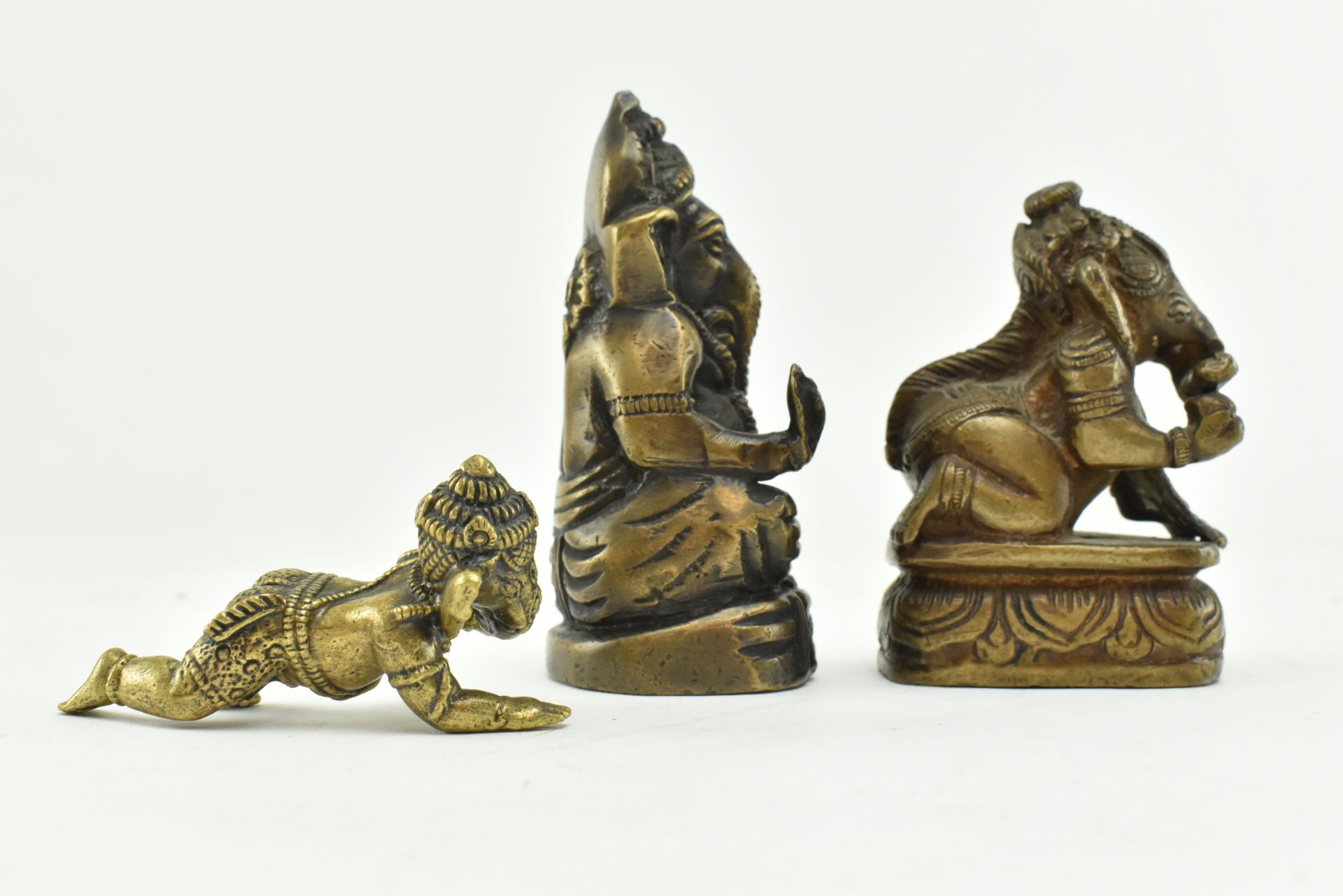 THREE HINDU BRONZE & BRASS STATUES OF THE GOD GANESHA - Image 3 of 8