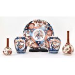 19TH CENTURY IMARI CHARGER & PAIR OF VASES, & TWO OTHERS