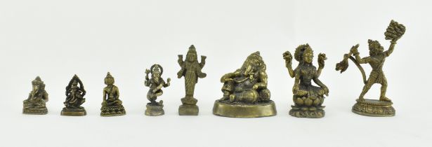 EIGHT MINIATURE 20TH CENTURY BRASS HINDU AMULETS