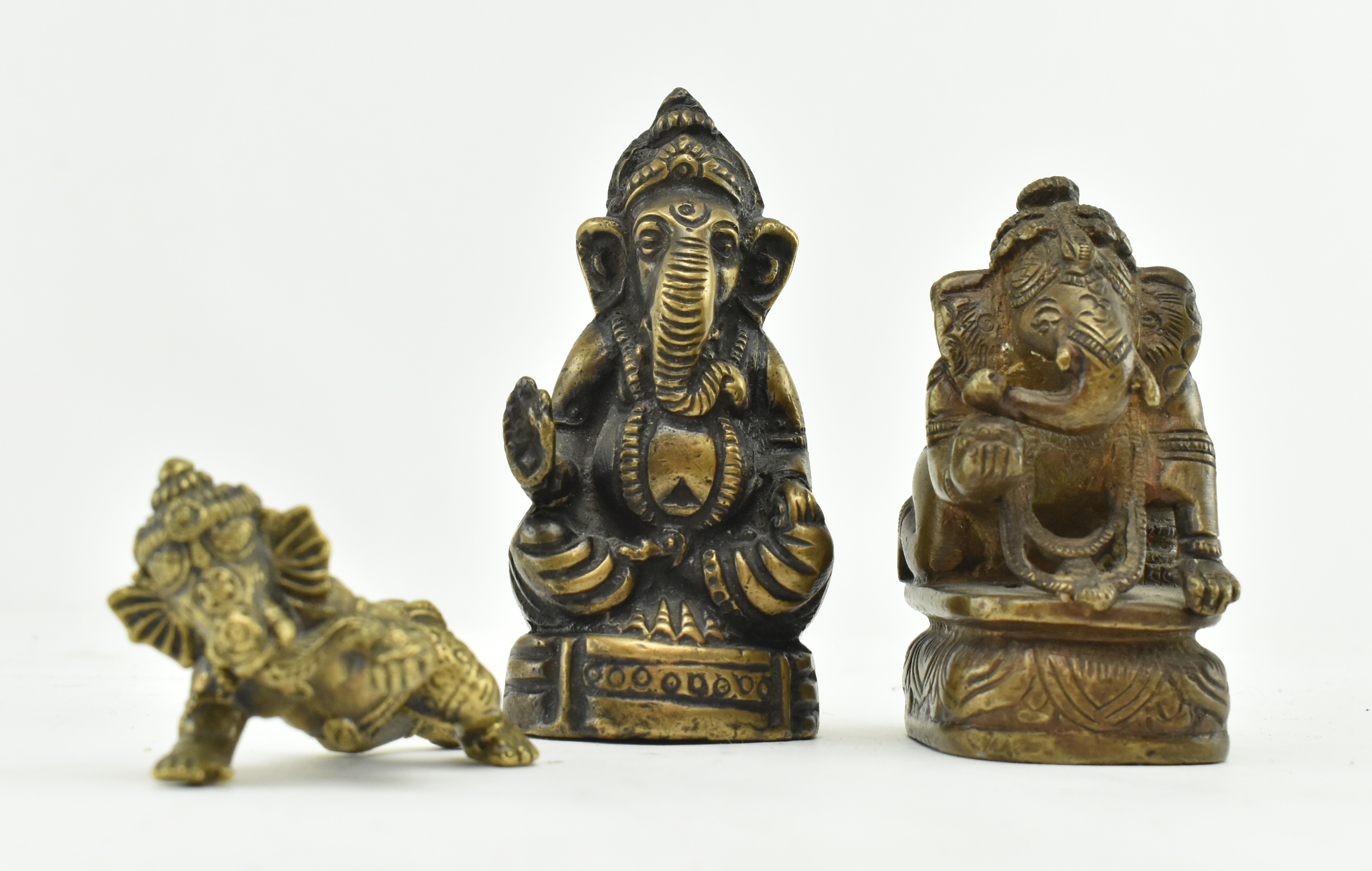 THREE HINDU BRONZE & BRASS STATUES OF THE GOD GANESHA - Image 2 of 8