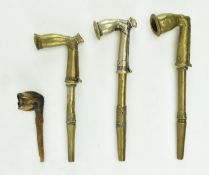THREE 19TH CENTURY AFRICAN BRASS PIPES