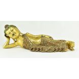 CARVED WOODEN GOLD PAINTED THAI RECLINING BUDDHA