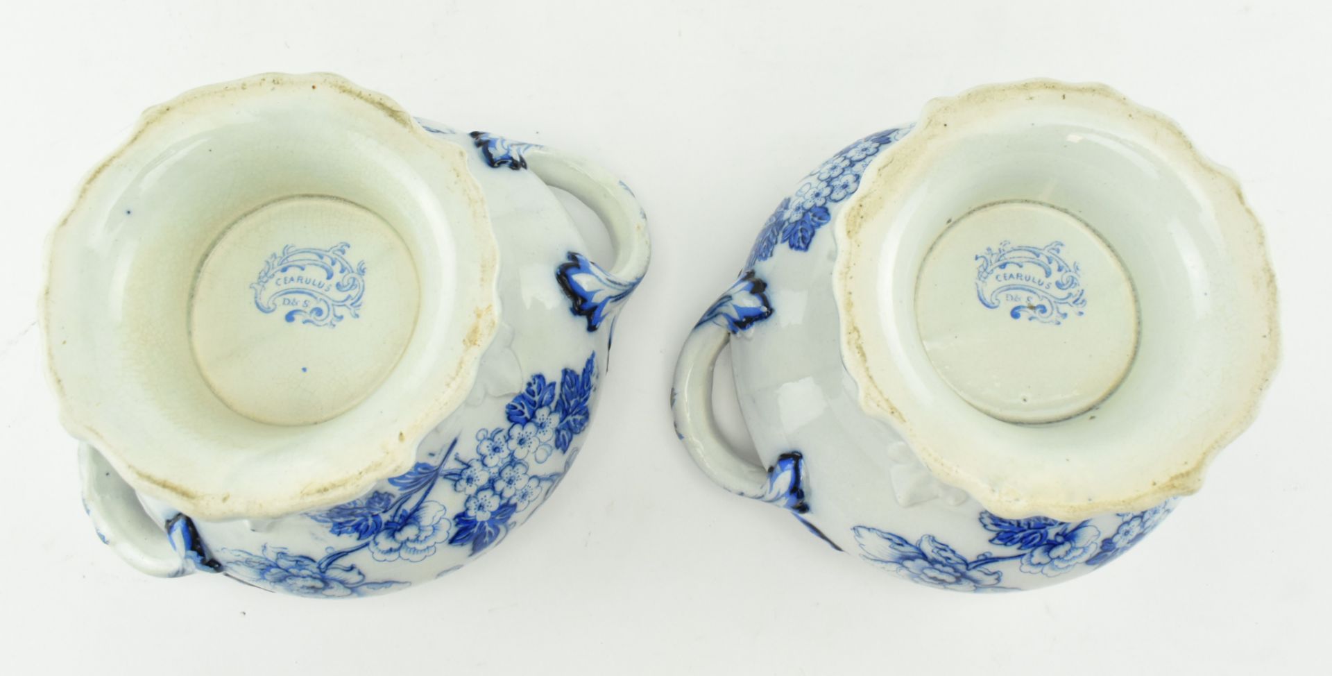 PAIR OF CEARULUS MARKED VICTORIAN BLUE & WHITE LIDDED JARS - Image 10 of 11