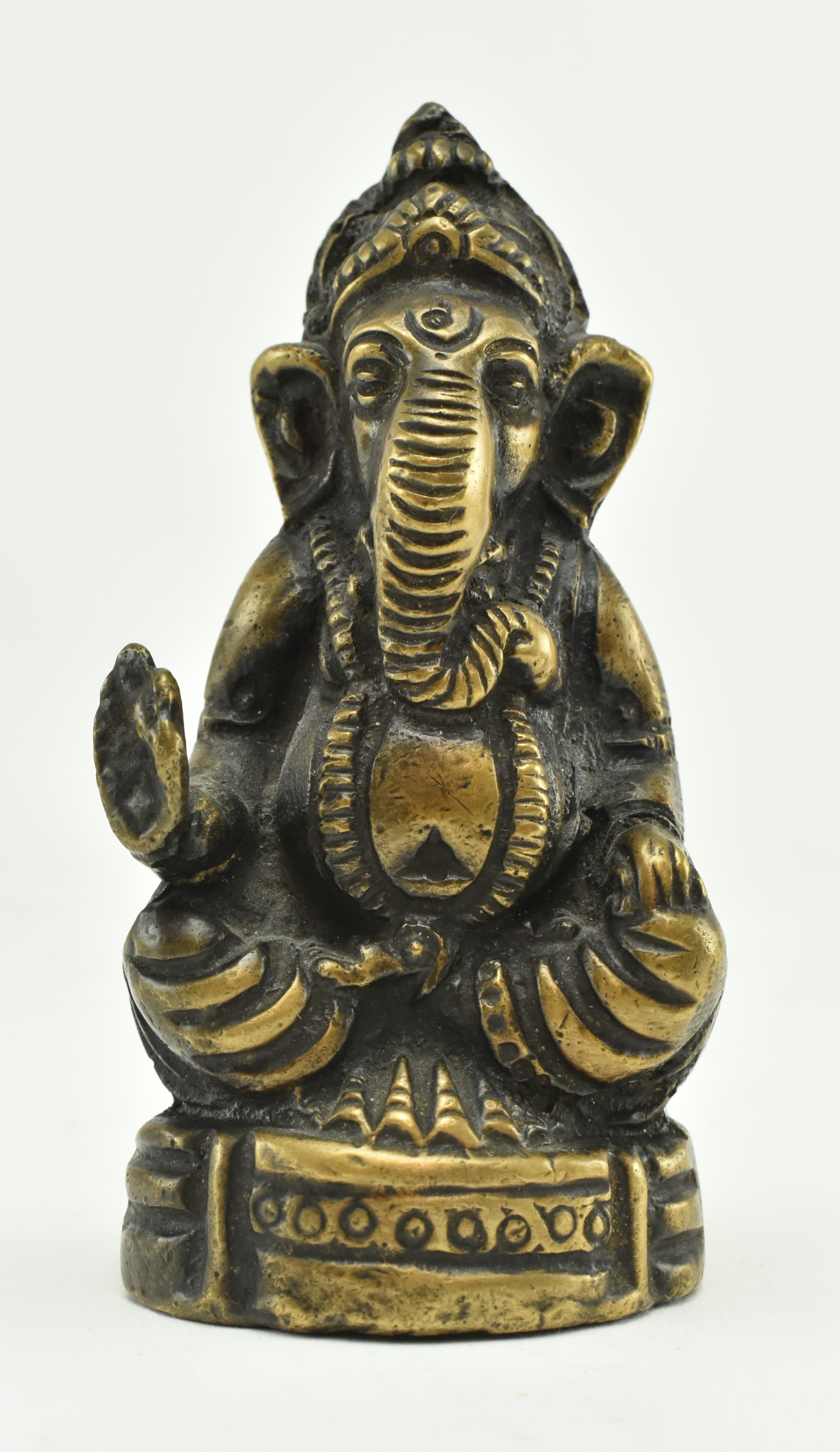 THREE HINDU BRONZE & BRASS STATUES OF THE GOD GANESHA - Image 5 of 8