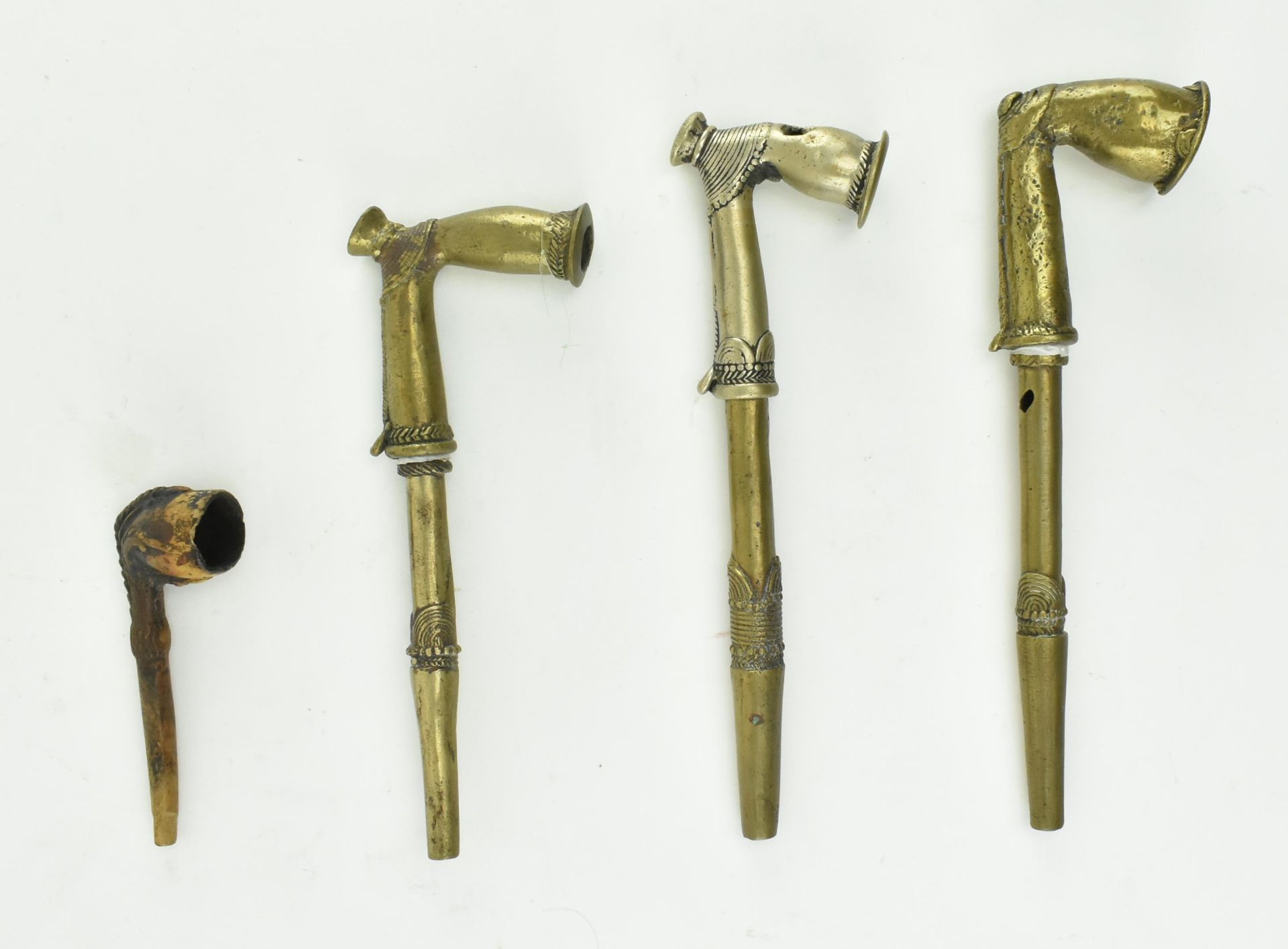THREE 19TH CENTURY AFRICAN BRASS PIPES - Image 5 of 5