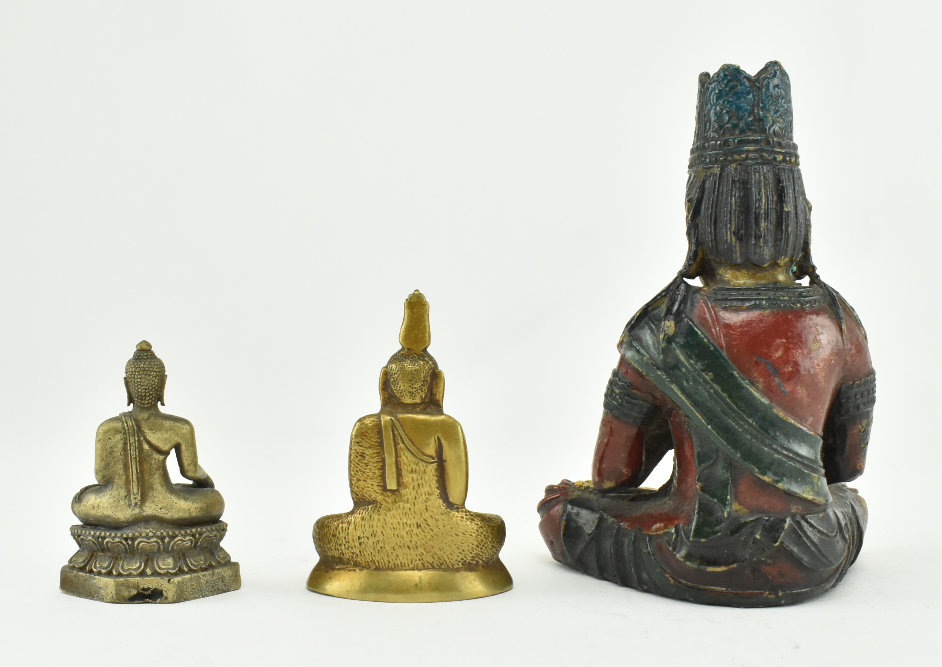 TWO 20TH CENTURY BUDDHA STATUES & A SEATED RAMA FIGURINE - Image 3 of 5