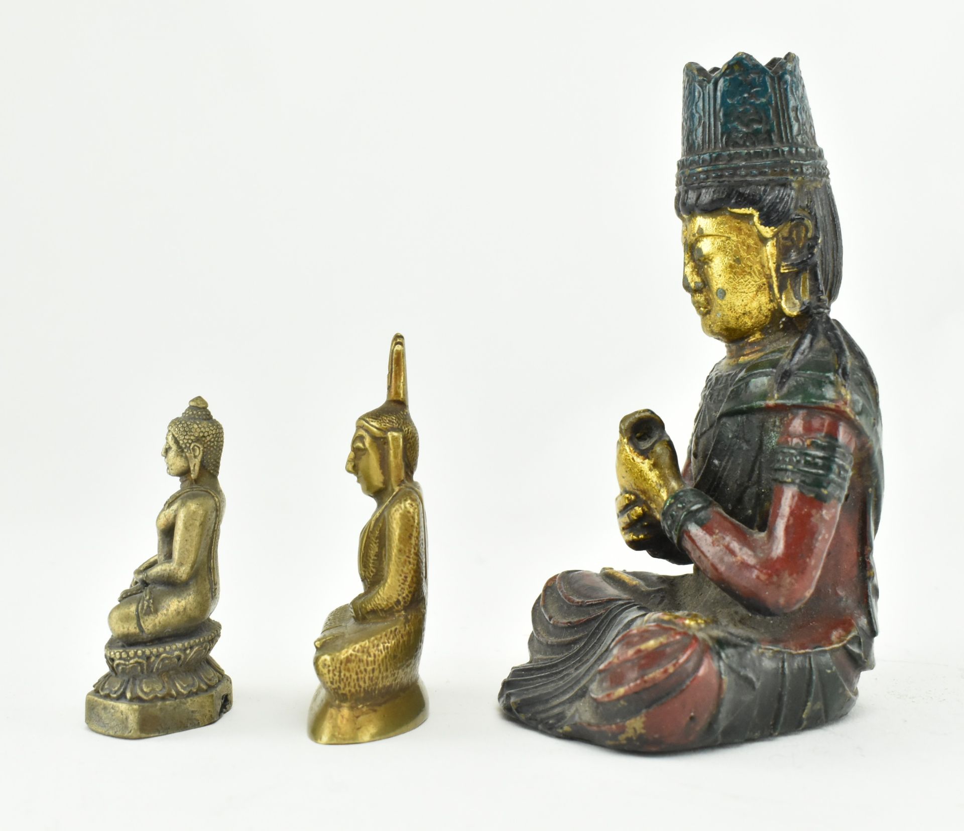 TWO 20TH CENTURY BUDDHA STATUES & A SEATED RAMA FIGURINE - Image 4 of 5