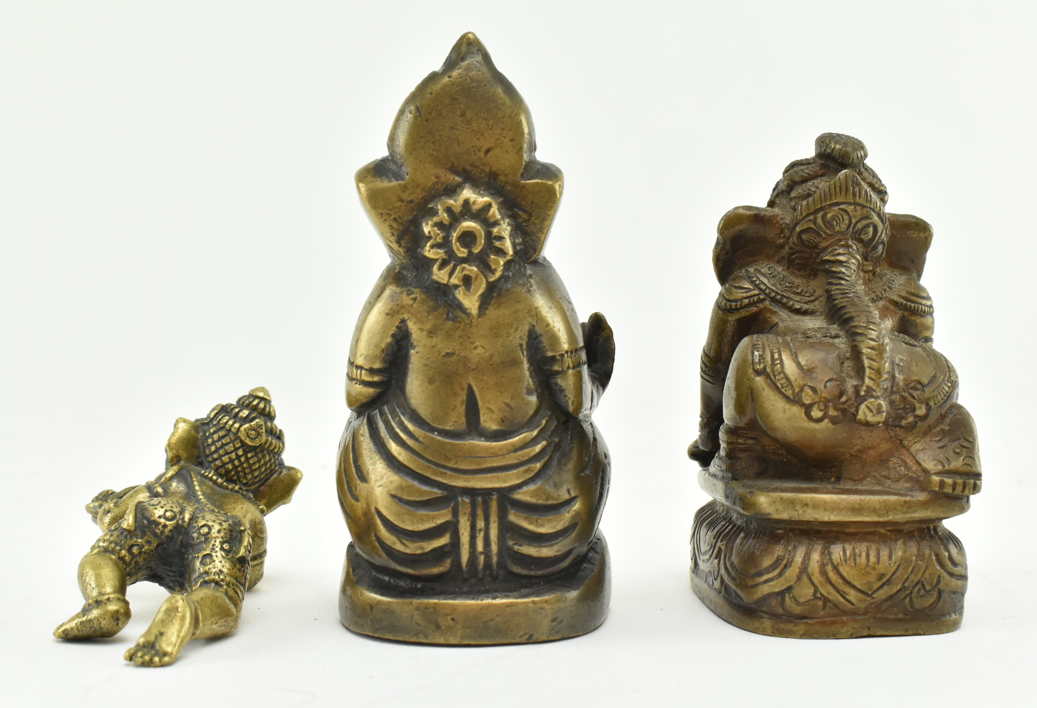 THREE HINDU BRONZE & BRASS STATUES OF THE GOD GANESHA - Image 7 of 8