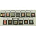 COLLECTION OF 13 CASED SINGLE UK & FOREIGN STAMPS